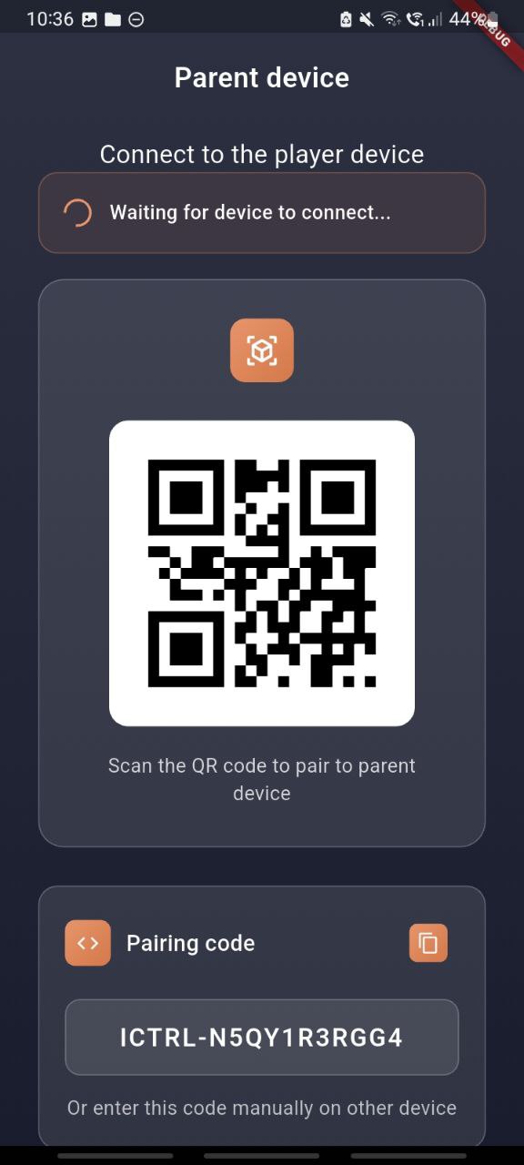 QR code pairing screen