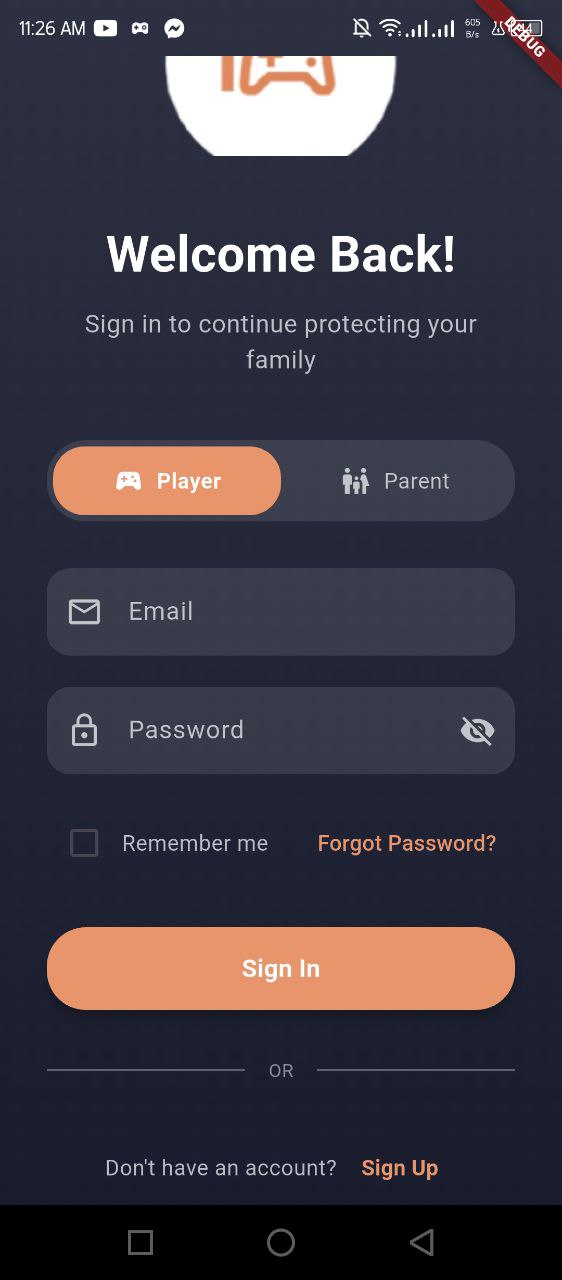 Player welcome/login screen