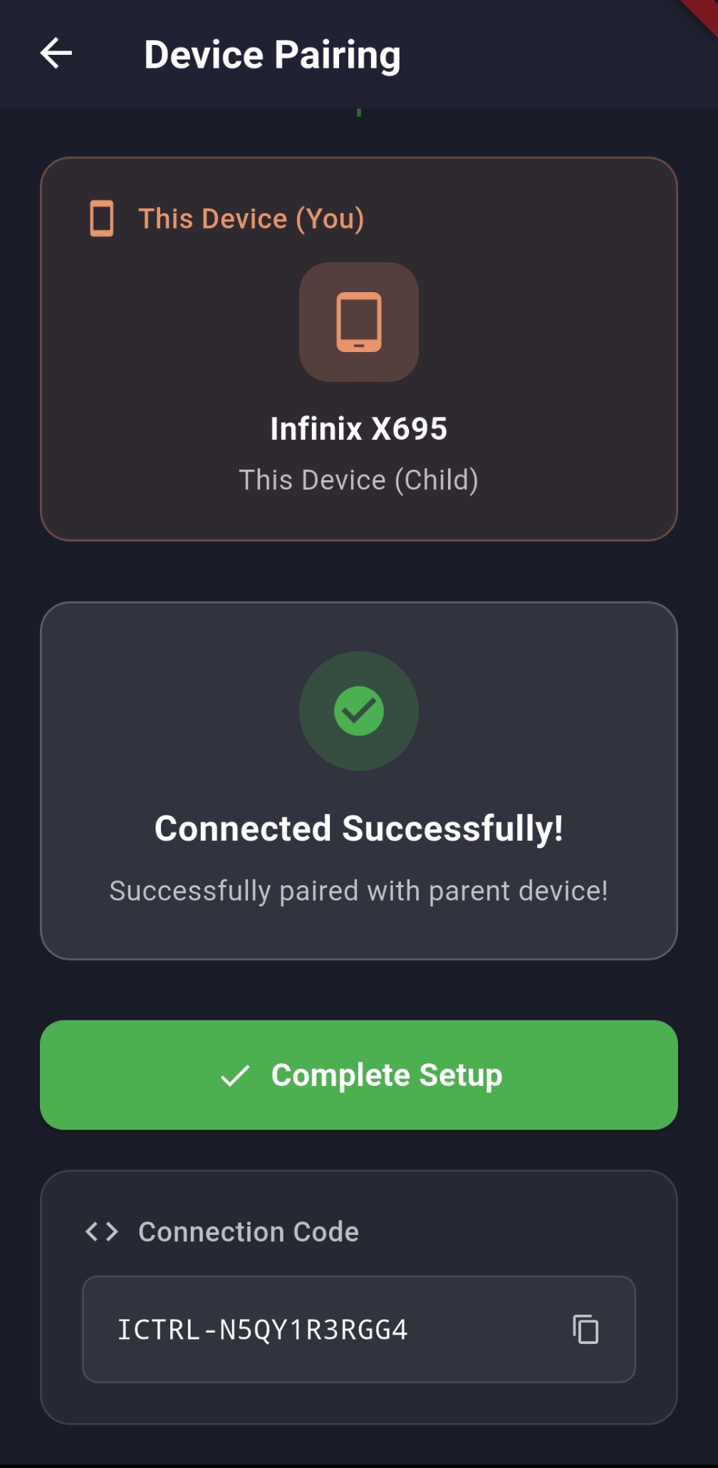 Finish setup / connected confirmation